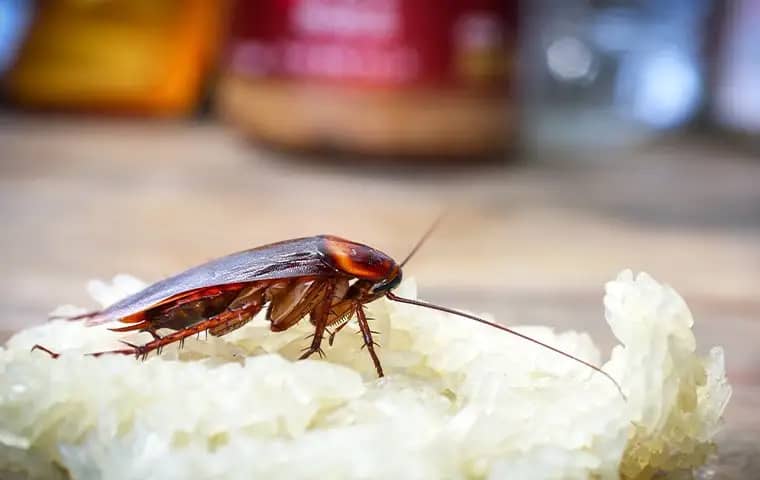 cockroach eating rice in the kitchen